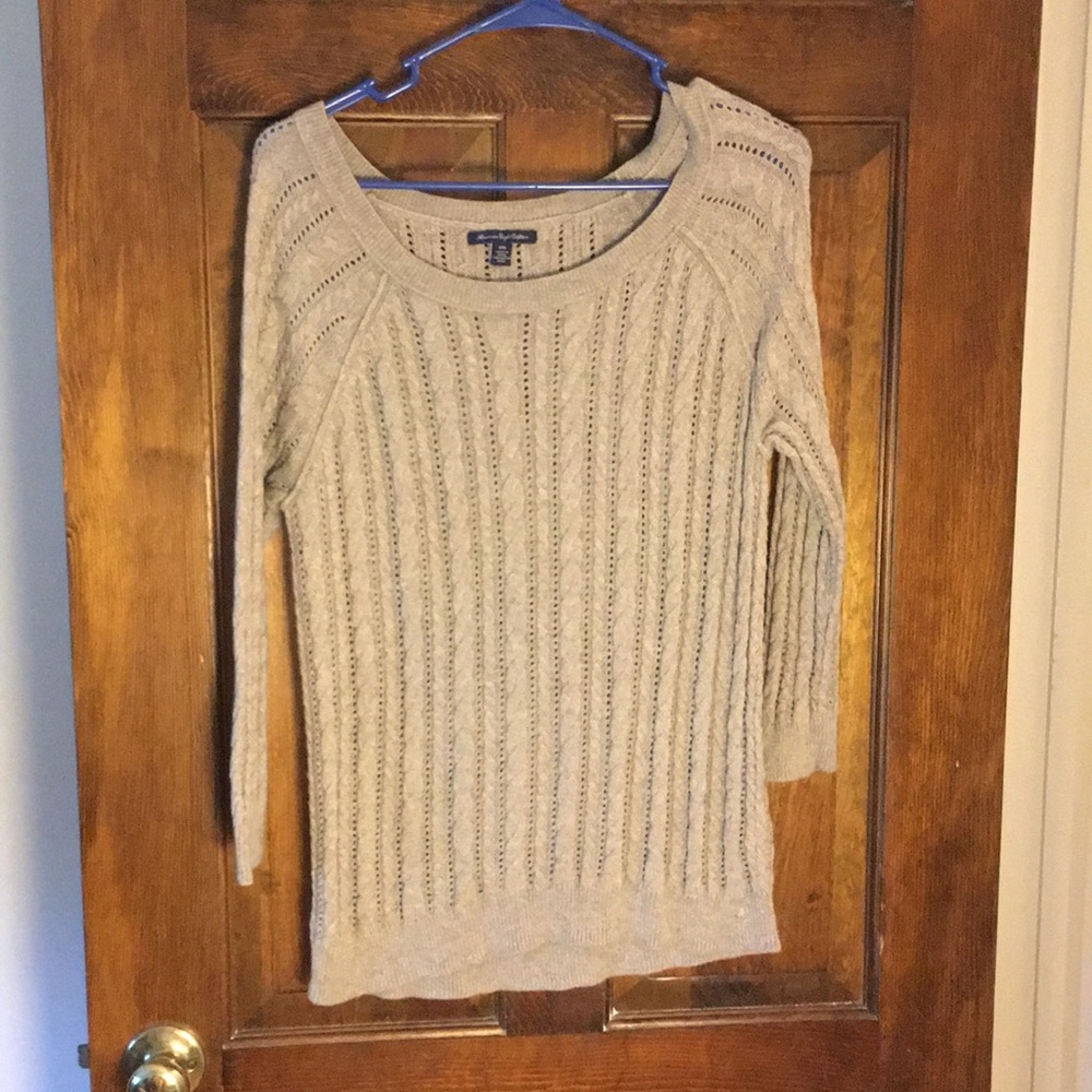 Oatmeal 3/4 sleeve cable knit sweater